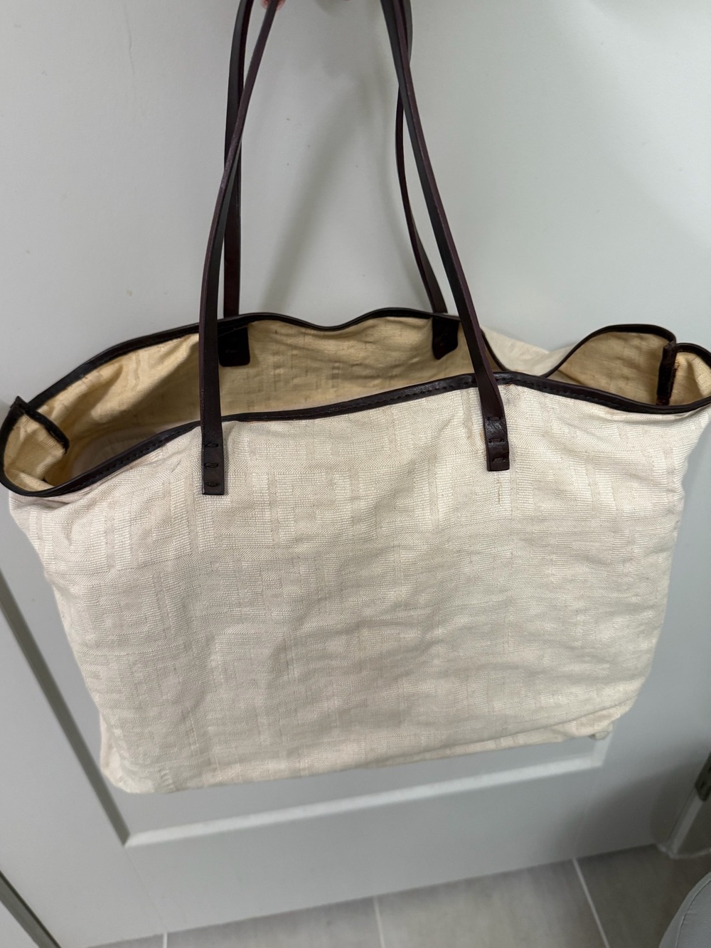 Authentic Fendi Tote Bag with Leather Trim